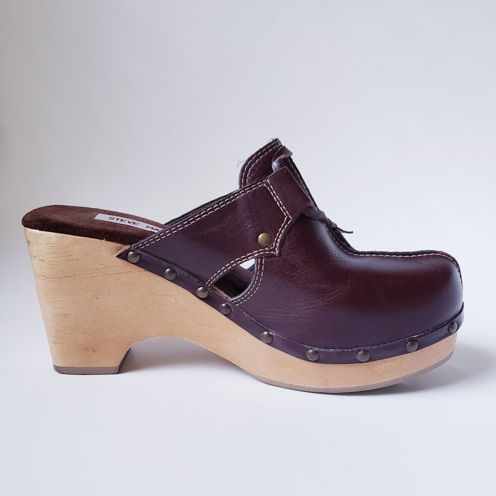 Steve Madden Brown Leather Slip-on Clogs - Picture 7 of 16
